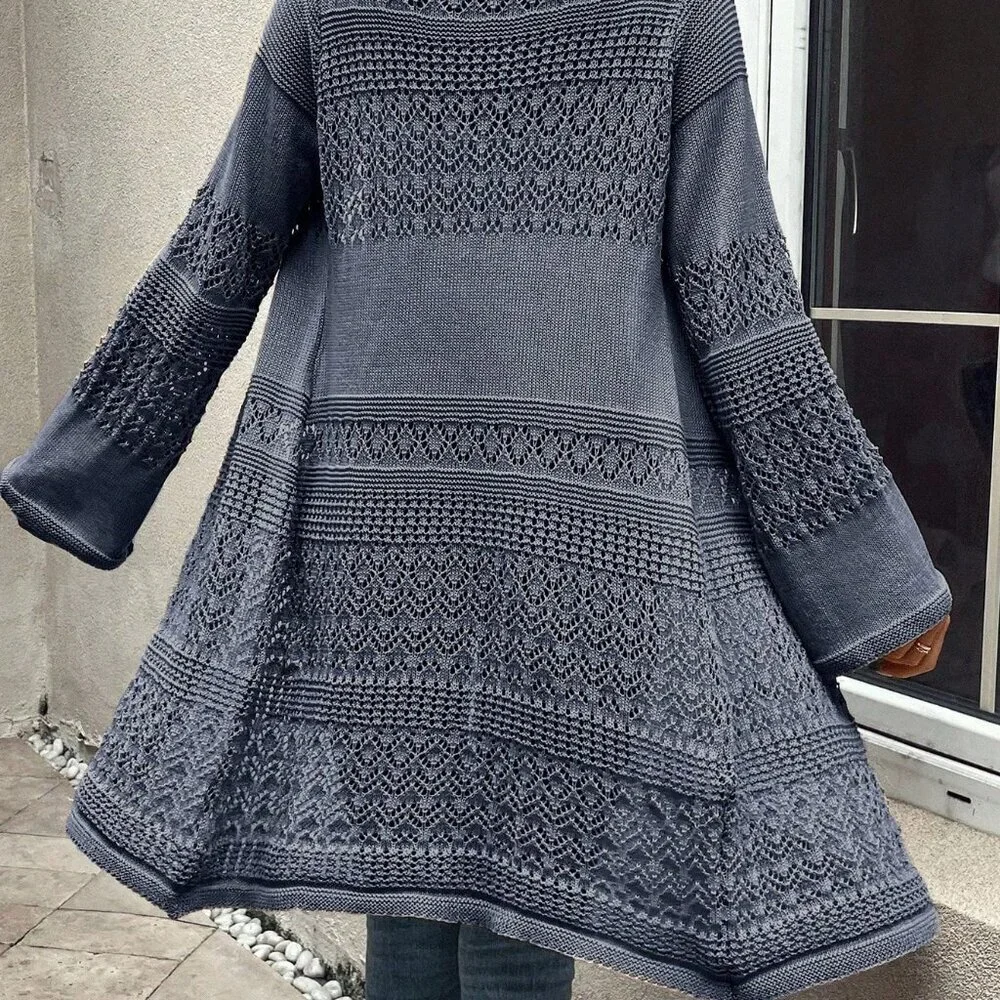 Grey Casual Women's Minimalist Hollow-Out Knitted Cardigan